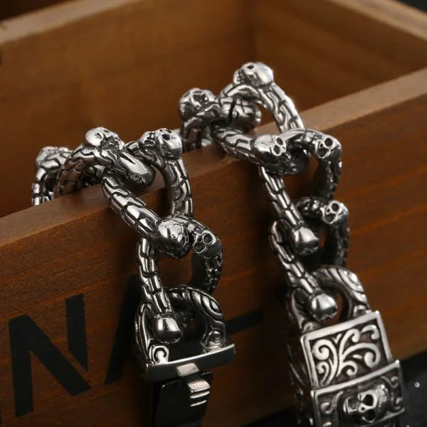 Sterling Silver Punk Skull Twist Bracelet