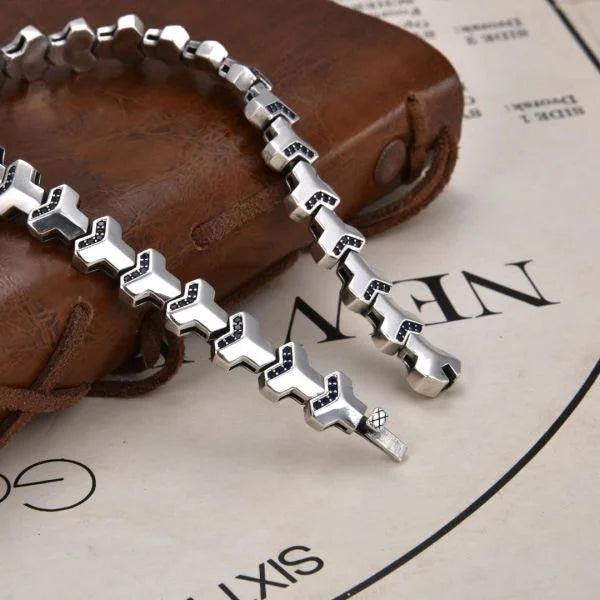 Sterling Silver Crucifix Twin Chain Bracelet