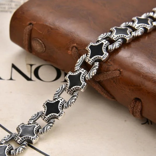 Sterling Silver Vintage Crucifix Flower Heavy Work Bracelet