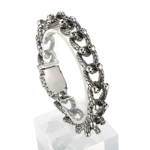 Sterling Silver Punk Skull Twist Bracelet