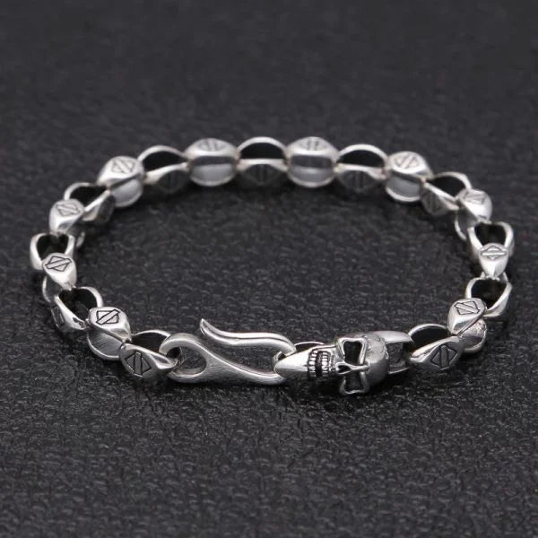 Sterling Silver Vintage Skulls Link Chain Bracelet