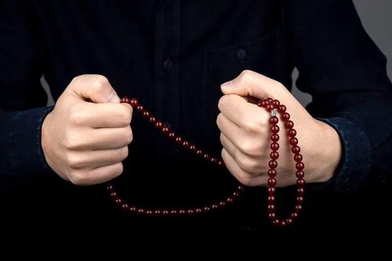 Red Yemeni Aqeeq Three In One 99 Beads Necklace & Bracelet & Misbaha