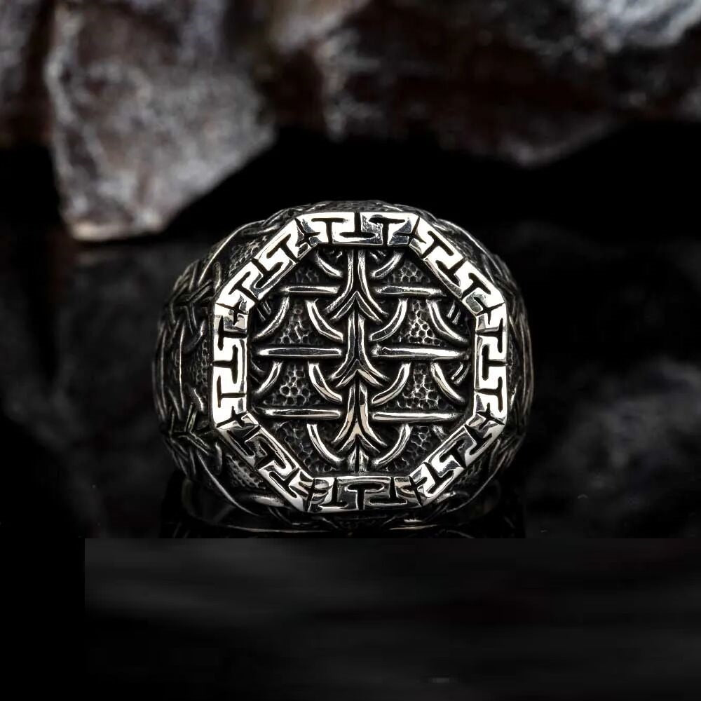 Oxidized Octagon Knitting Silver Ring