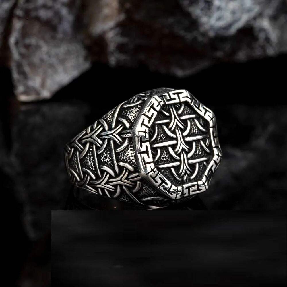Oxidized Octagon Knitting Silver Ring
