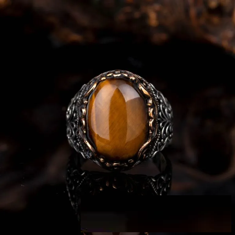 Brown Tiger’s Eye Oval Designer Silver Ring