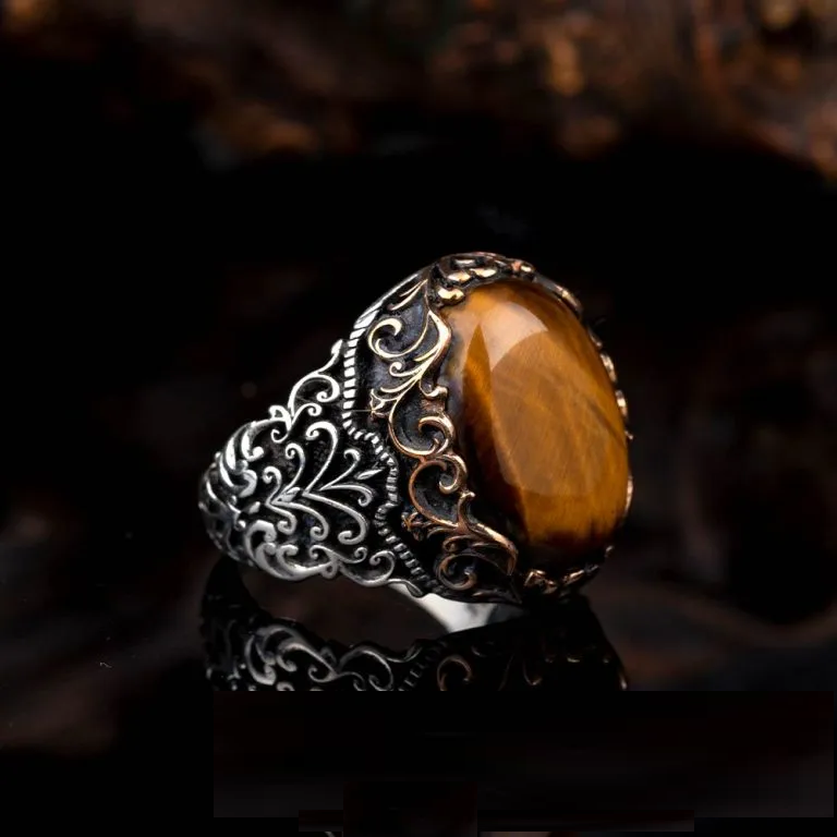 Brown Tiger’s Eye Oval Designer Silver Ring