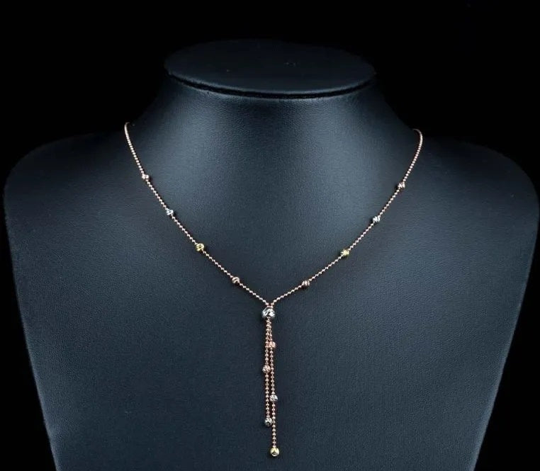 Diamond Cut Tri Color Ball Y Silver Necklace