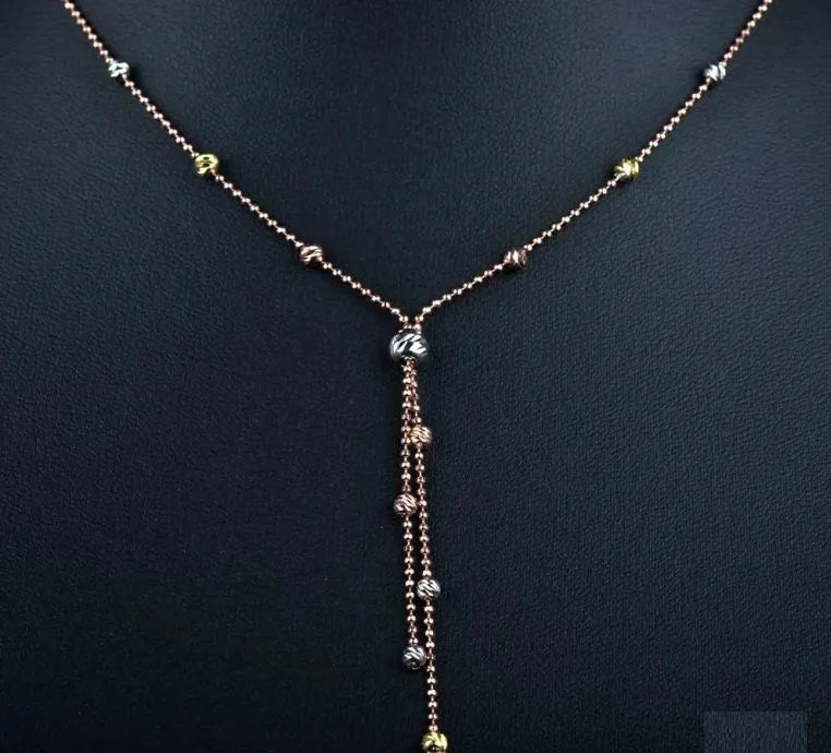 Diamond Cut Tri Color Ball Y Silver Necklace
