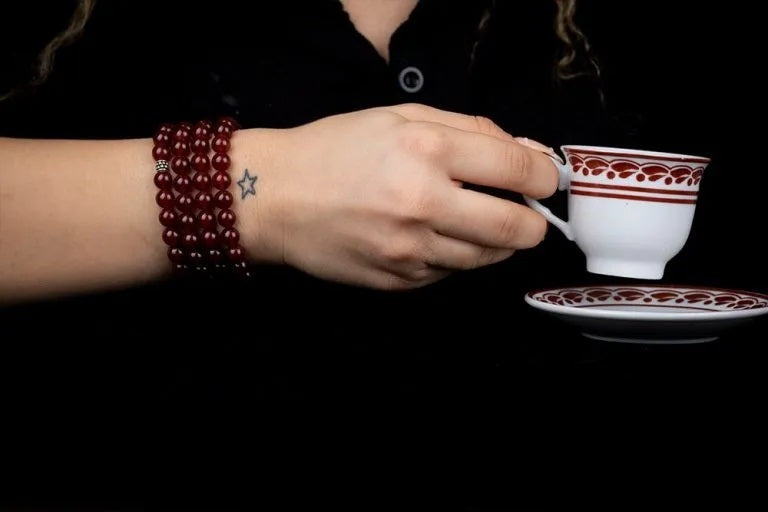 Red Yemeni Aqeeq Three In One 99 Beads Necklace & Bracelet & Misbaha