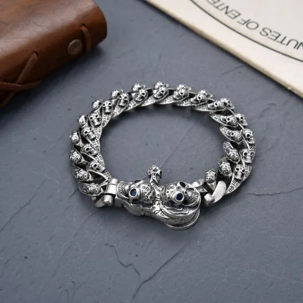 Sterling Silver Dark Hip-Hop Skull Bracelet