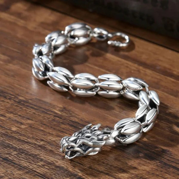 Sterling Silver Bloody Mary Dragon Head Braided Bracelet