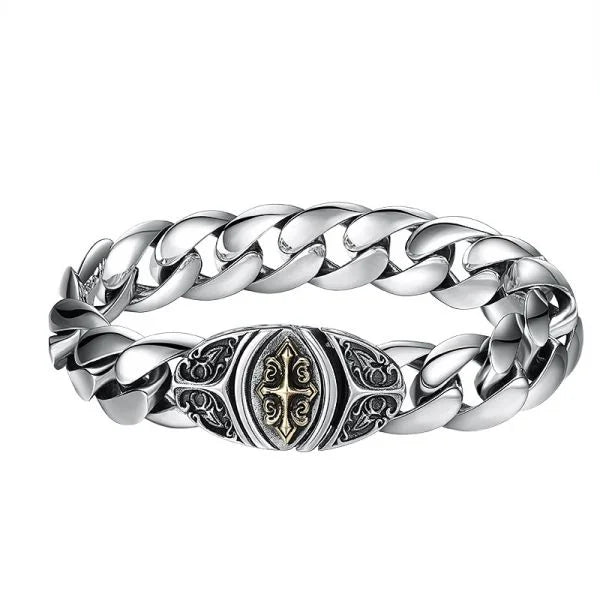 Sterling Silver Punk Cross Flower Bracelet