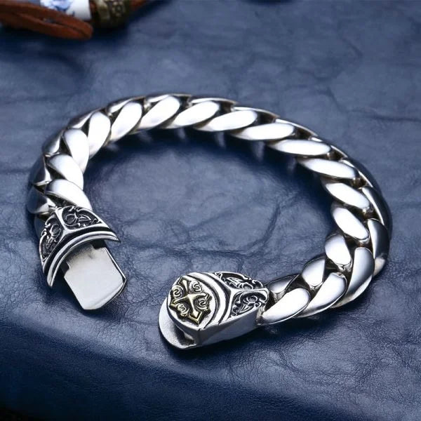 Sterling Silver Punk Cross Flower Bracelet