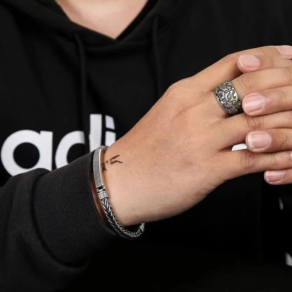 Sterling Silver Fingerprint Pattern Chain Bracelet