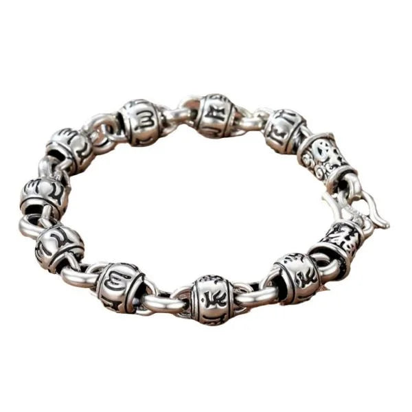 Sterling Silver Six Character Truth Round Bead Bracelet