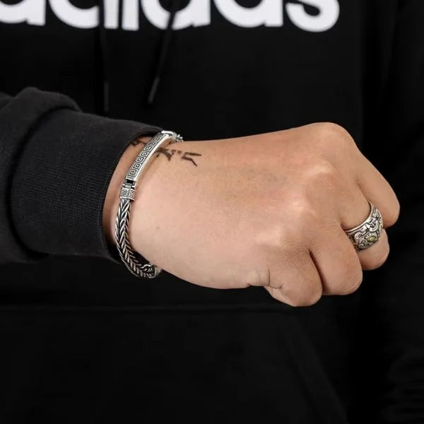 Sterling Silver Fingerprint Pattern Chain Bracelet