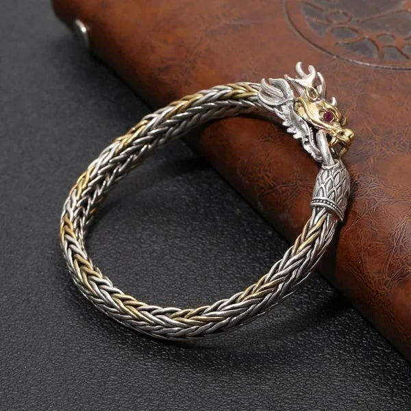 Sterling Silver Bully Woven Dragon Bracelet