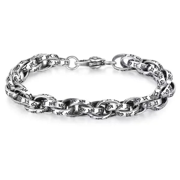 Sterling Silver Buddhist Mantra Vajra Pestle Byzantine Chain Bracelet