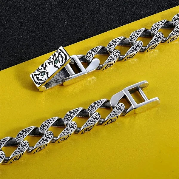 Sterling Silver Tiger Curb Chain Bracelet