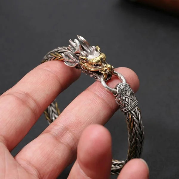 Sterling Silver Bully Woven Dragon Bracelet
