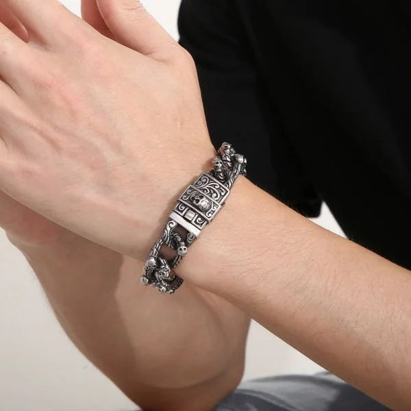 Sterling Silver Punk Skull Twist Bracelet