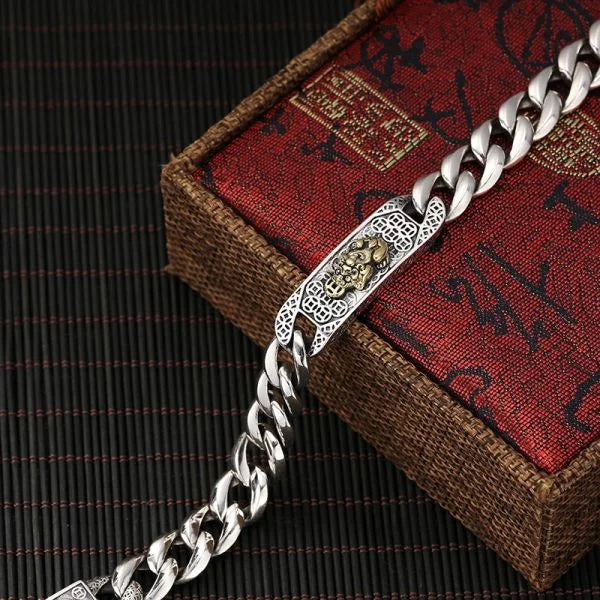 Sterling Silver Fortune Pixiu Curb Chain Bracelet
