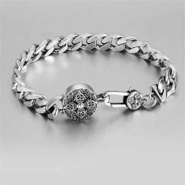 Sterling Silver Vajra Pestle round sign Bracelet