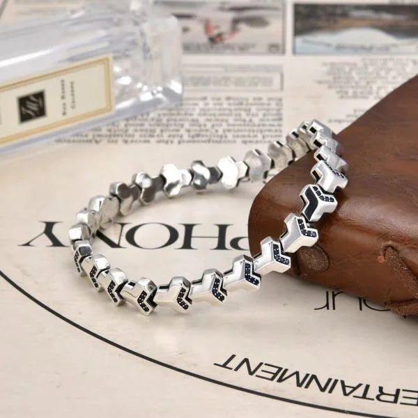 Sterling Silver Bully Mountain Armour Geometric Punk Bracelet