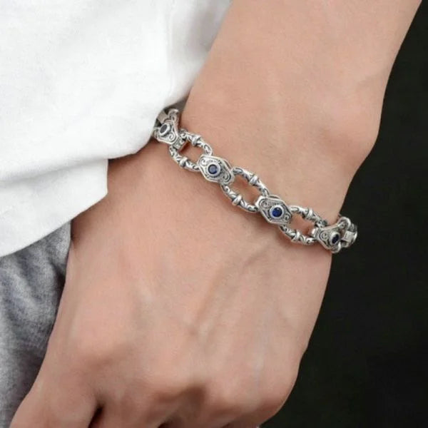 Sterling Silver Tang Grass Pattern Zircon Bracelet