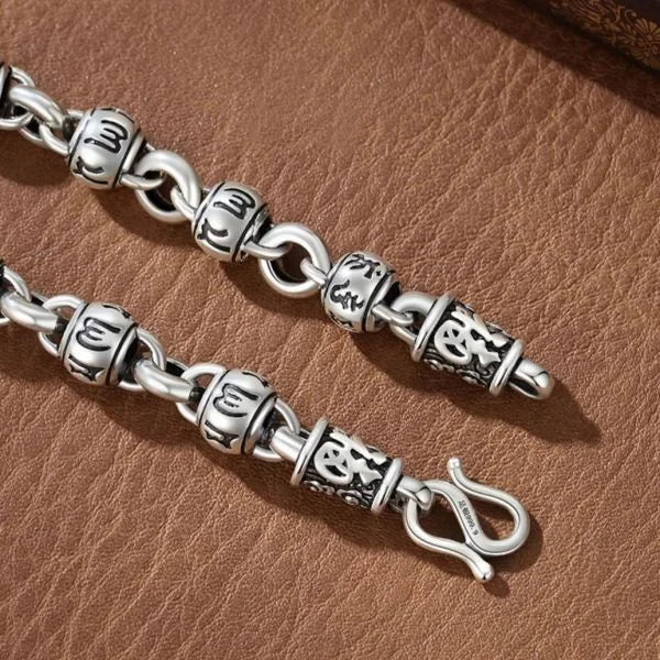 Sterling Silver Six Character Truth Round Bead Bracelet