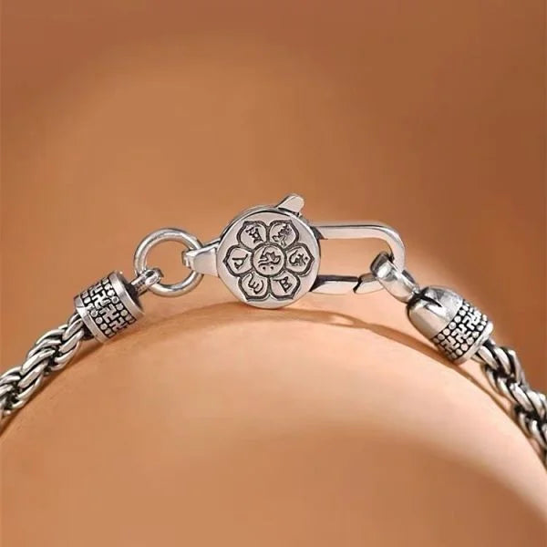 Sterling Silver Fortune Cross Vajra Pestle Hemp Rope Braid Bracelet