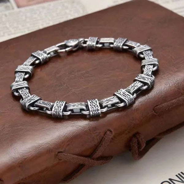 Sterling Silver Simplicity Seal Engraved Pattern Bracelet