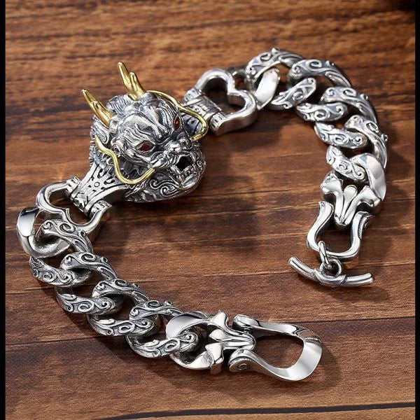 Sterling Silver Dragon Roar Nine Days Curb Chain Bracelet