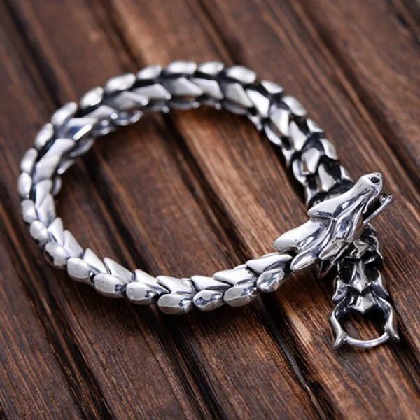 Sterling Silver Dragon Amulet Chain Bracelet
