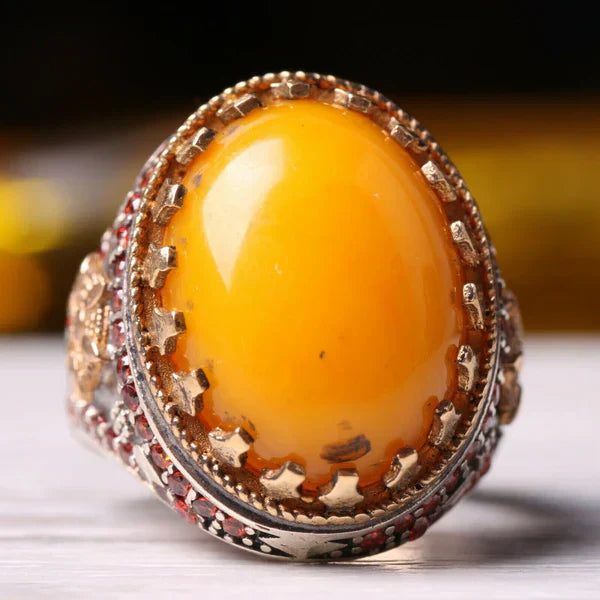 925 Sterling Silver Agate and Citrine Stone Mens Ring
