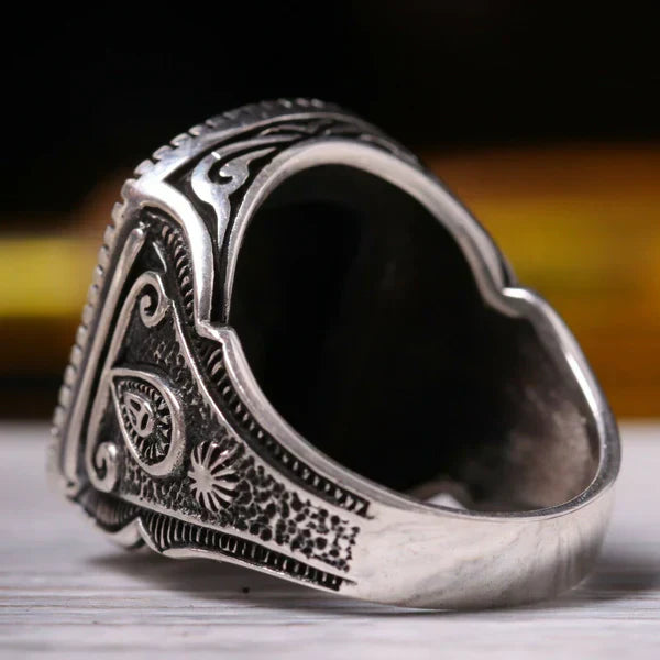 925 Sterling Silver Antique Black Onyx Stone Mens Ring