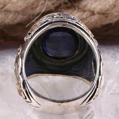925 Sterling Silver Blue Sapphire Stone Handmade Ring for Men