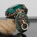 925 Sterling Silver Clear Tourmaline Stone Lion Mens Ring