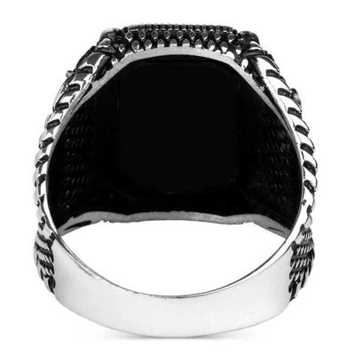 925 Sterling Silver Customizable Black Onyx Stone Mens Ring