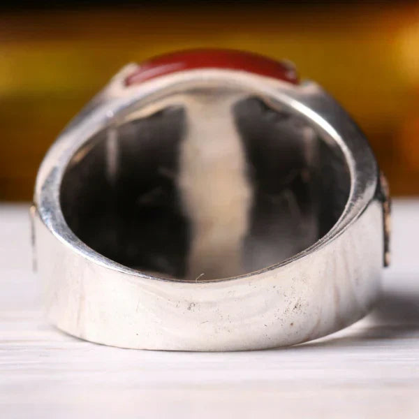 925 Sterling Silver Freedom Eagle Style Agate Aqeeq Stone Mens Ring