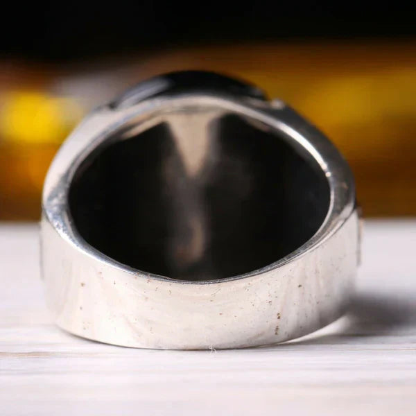 925 Sterling Silver Freedom Eagle Style Onyx Stone Mens Ring