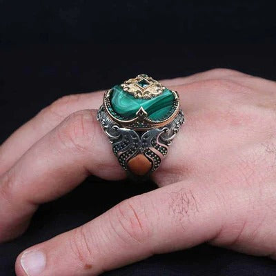 925 Sterling Silver Green Amber Stone Best Mens Ring