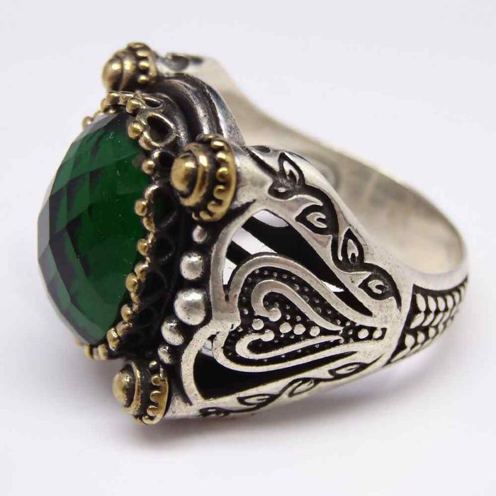 925 Sterling Silver Handmade Emerald Stone Ring for Men