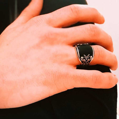 925 Sterling Silver Handsome Onyx Stone Mens Ring