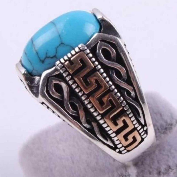 925 Sterling Silver Handsome Turquoise Stone Mens Ring