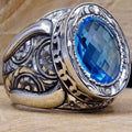 925 Sterling Silver Heavy Best Aquamarine Stone Mens Ring
