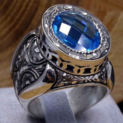 925 Sterling Silver Heavy Best Aquamarine Stone Mens Ring