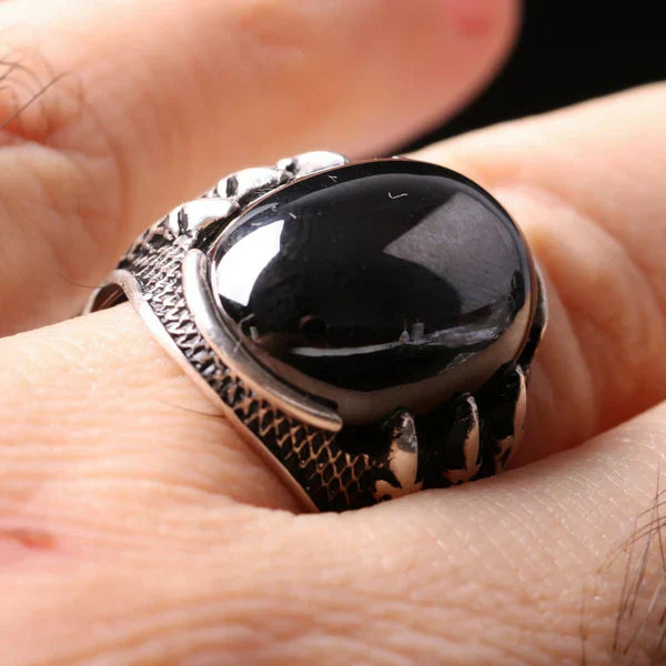 925 Sterling Silver Hooded Claw Onyx Stone Mens Ring