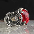 925 Sterling Silver Luxury Ruby Stone King Lion Mens Ring