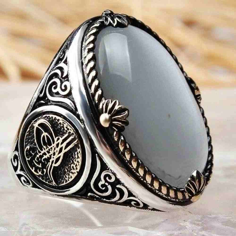 925 Sterling Silver Mens Ring with Original Agate Stone